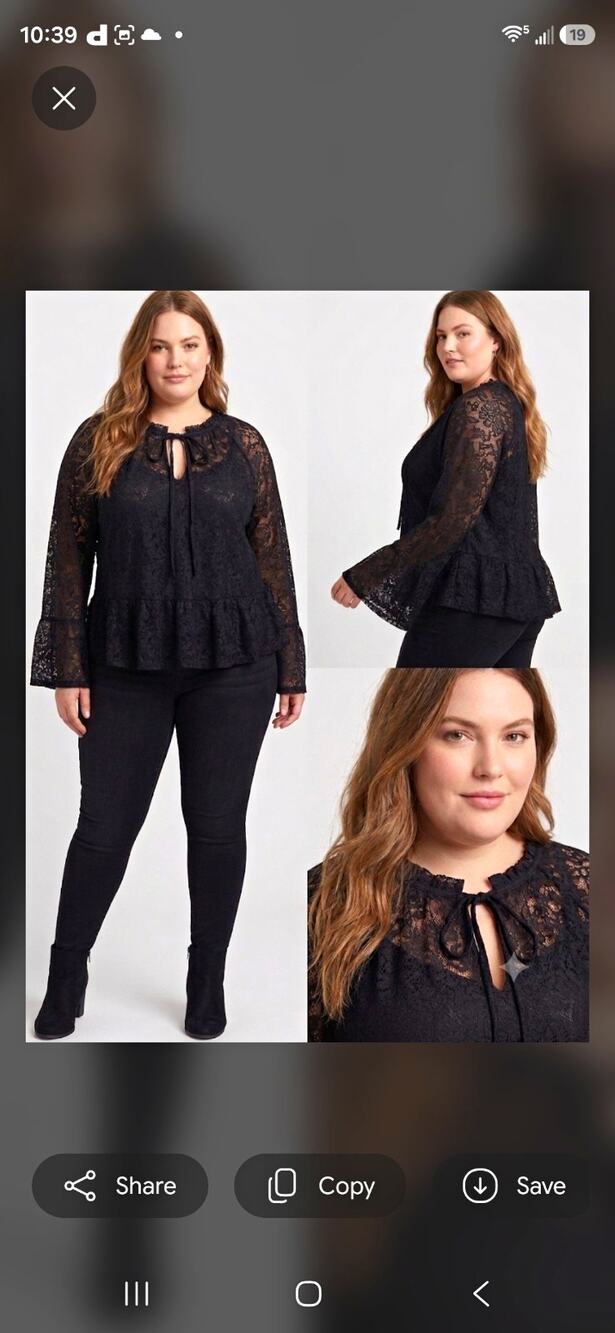 Torrid Women's 3XL Black Lace Floral Sheer V-Neck Bell Sleeve Peplum Blouse